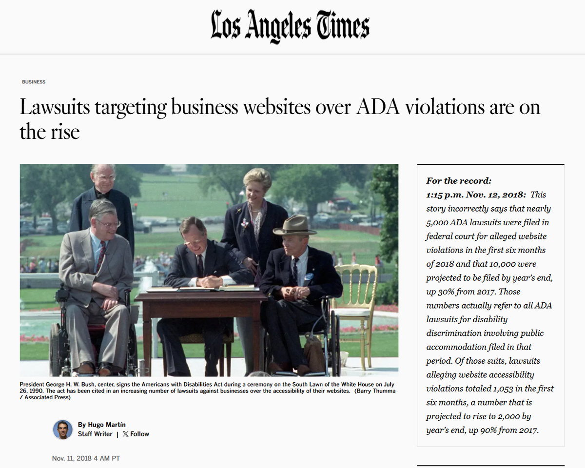 la times website ada lawsuits on the rise
