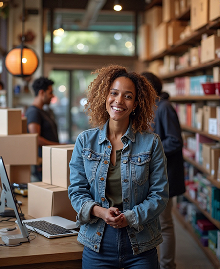shop owner smiling